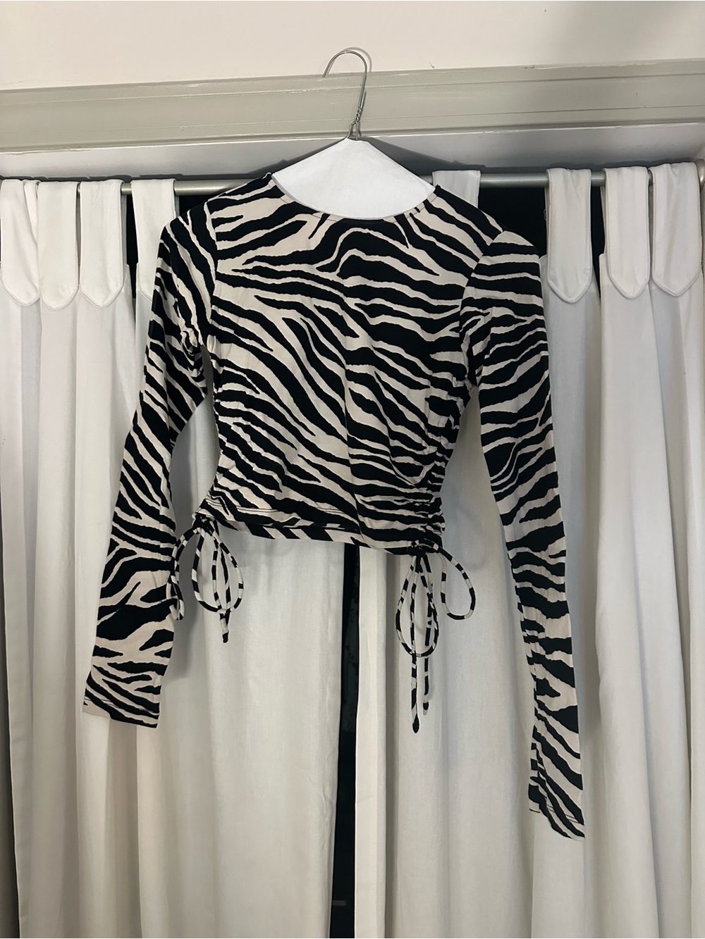 Zebra Tie-Waist Long Sleeve Top